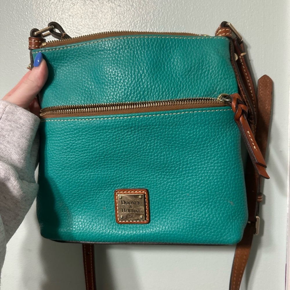 Dooney & Bourke Blue and Brown Crossbody Bag with Gold Hardware